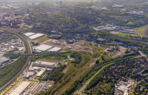 Aerial view, industrial estate of Union Gewerbehof GmbH, Rheinische Straße, ZukunftsCampus,