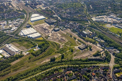 Aerial view, industrial estate of Union Gewerbehof GmbH, Rheinische Straße, ZukunftsCampus,