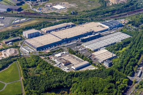 Aerial view, Kaufland logistics, former Westfalenhütte site, Kirchderne, Dortmund, Ruhr area, North