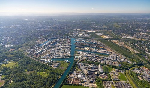 Aerial view, coal harbour of the inland port Dortmunder Hafen AG in Dortmund in the federal state