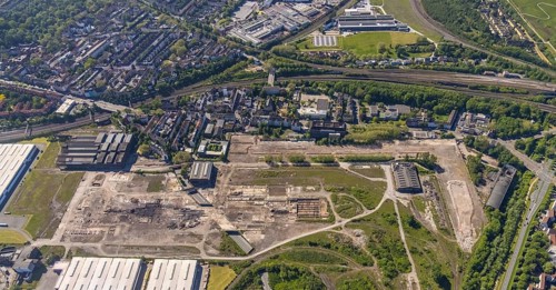 Aerial view, industrial estate of Union Gewerbehof GmbH, Rheinische Straße, ZukunftsCampus,