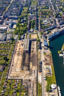 Aerial view, coal harbour of the inland port Dortmunder Hafen AG in Dortmund in the federal state