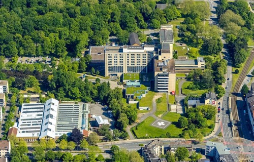 Aerial view, Klinikum Nord Dortmund, DEPOT cultural centre, harbour, Dortmund, Ruhr area, North