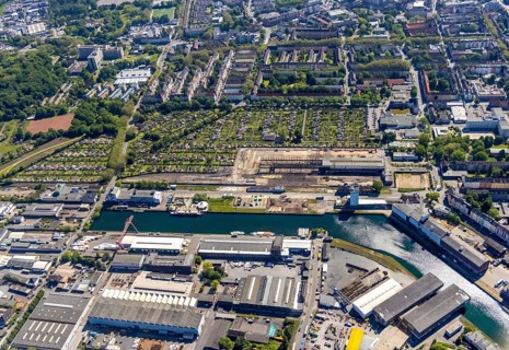 Aerial view, coal harbour of the inland port Dortmunder Hafen AG in Dortmund in the federal state