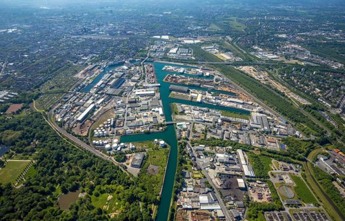 Aerial view, coal harbour of the inland port Dortmunder Hafen AG in Dortmund in the federal state