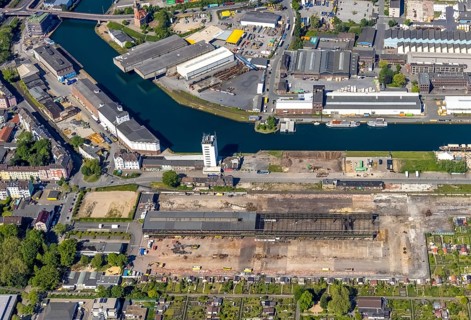 Aerial view, coal harbour of the inland port Dortmunder Hafen AG in Dortmund in the federal state