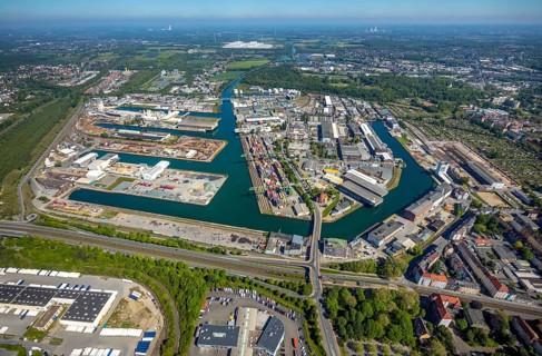Aerial view, coal harbour of the inland port Dortmunder Hafen AG in Dortmund in the federal state