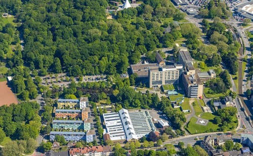 Aerial view, Klinikum Nord Dortmund, DEPOT cultural centre, harbour, Dortmund, Ruhr area, North