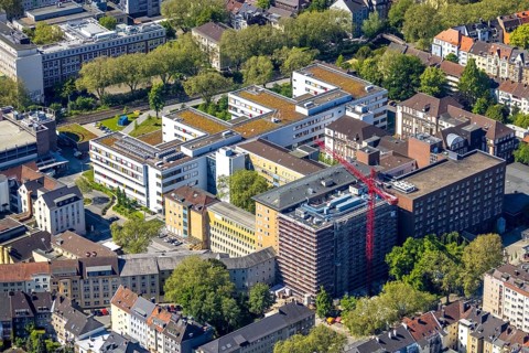 Aerial view, construction site at Dortmund Clinic, city, Dortmund, Ruhr area, North