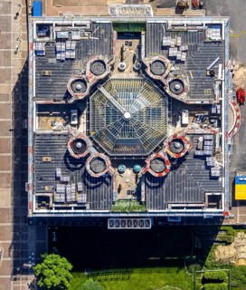 Aerial view, construction site, Dortmund town hall and Friedensplatz, city, Dortmund, Ruhr area,