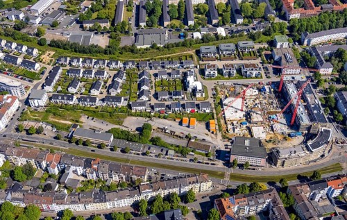 Aerial view, new development area at Ostbahnhof and new development area Kaiserquartier, City,