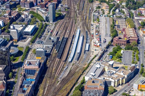 Aerial view, construction work at Dortmund main station, Nordmarkt, Dortmund, Ruhr area, North