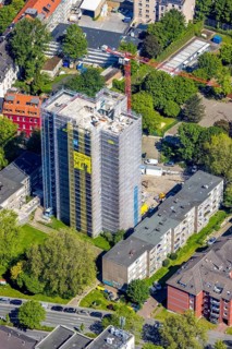 Aerial view, construction site demolition high-rise building, Kielstraße corner
