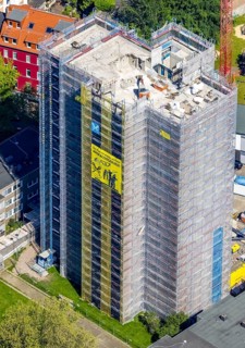 Aerial view, construction site demolition high-rise building, Kielstraße corner