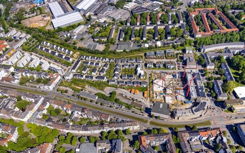 Aerial view, new development area at Ostbahnhof and new development area Kaiserquartier, City,