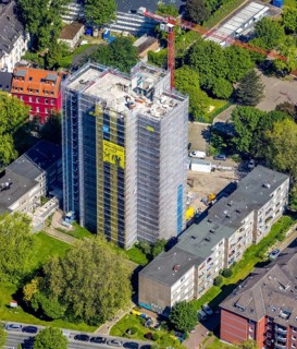 Aerial view, construction site demolition high-rise building, Kielstraße corner