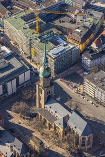 Aerial view, construction site Kampstraße for new student residence BaseCamp Dortmund,