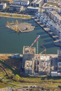 Aerial view, Phoenix-See, construction site for a new retirement home, high-rise building H12,