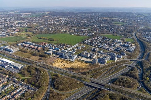 Aerial view, industrial estate Stockholmer Allee, Westfalendamm, Dortmund, Ruhr area, North