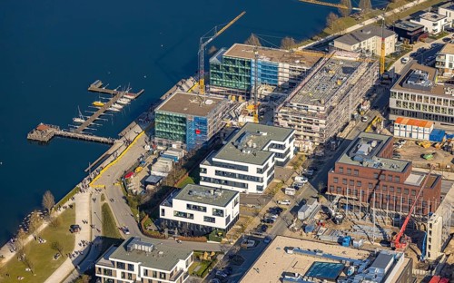 Aerial view, Phoenix-See, construction site residential complex Phönixseestraße, Kreuzknoten e.V.