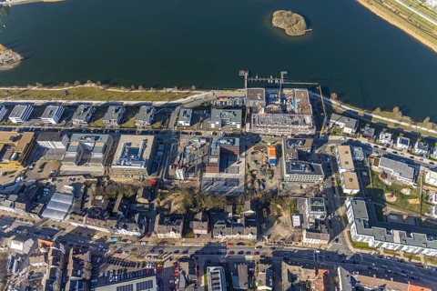Aerial view, Phoenix-See, construction site residential complex Phönixseestraße, Kreuzknoten e.V.
