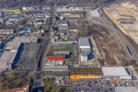 Aerial view, construction site Westfalenhütte, Eisenstraße, Nordmarkt, Dortmund, Ruhr area, North