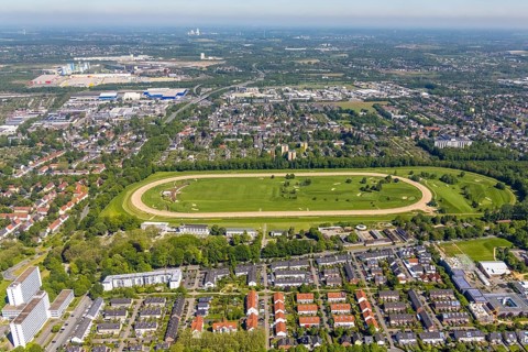 Aerial view, Dortmund racecourse with golf course, Schüren, Dortmund, Ruhr area, North