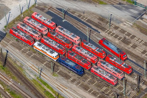 Aerial view, depot, DB class 101, DB class 111, ICE factory Dortmund, Kaiserbrunnen, Dortmund, Ruhr