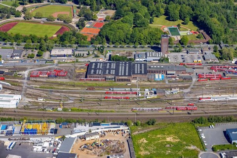 Aerial view, railway station, ICE plant Dortmund, Kaiserbrunnen, Dortmund, Ruhr area, North