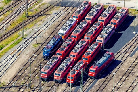 Aerial view, depot, DB class 101, DB class 111, ICE factory Dortmund, Kaiserbrunnen, Dortmund, Ruhr