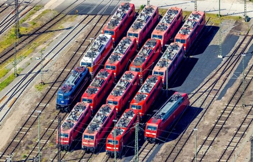 Aerial view, depot, DB class 101, DB class 111, ICE factory Dortmund, Kaiserbrunnen, Dortmund, Ruhr