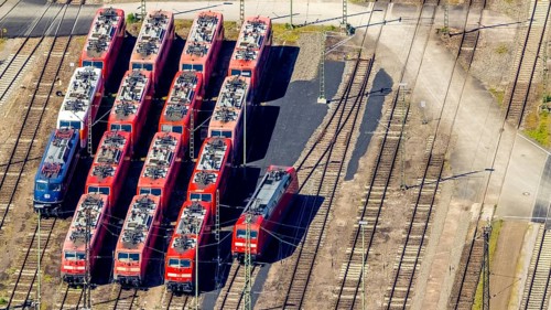 Aerial view, depot, DB class 101, DB class 111, ICE factory Dortmund, Kaiserbrunnen, Dortmund, Ruhr