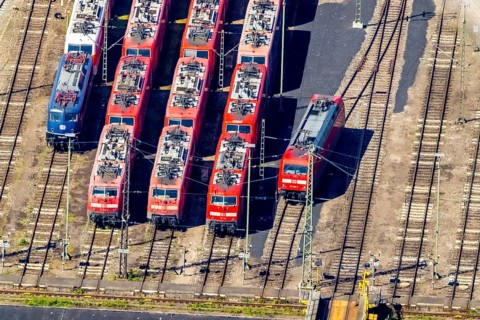 Aerial view, depot, DB class 101, DB class 111, ICE factory Dortmund, Kaiserbrunnen, Dortmund, Ruhr