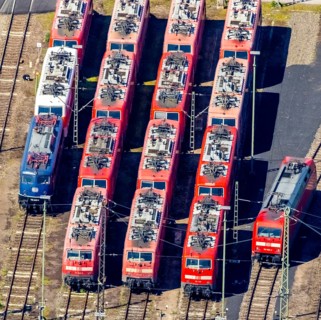 Aerial view, depot, DB class 101, DB class 111, ICE factory Dortmund, Kaiserbrunnen, Dortmund, Ruhr