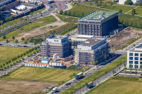 Aerial view, Phönix Arcaden office building and commercial building, Antonio-Segni-Straße,