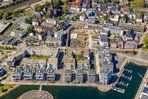 Aerial view, Phoenix Lake, Hörde, Dortmund, Ruhr area, North Rhine-Westphalia, Germany, DE, Europe,