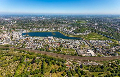 Aerial view, Phoenix Lake, Benninghofen, Dortmund, Ruhr area, North Rhine-Westphalia, Germany, DE,