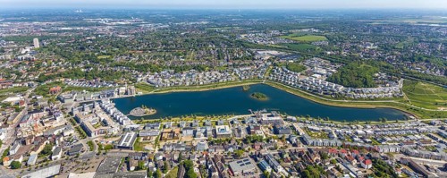 Aerial view, Phoenix Lake, Hörde, Dortmund, Ruhr area, North Rhine-Westphalia, Germany, DE, Europe,
