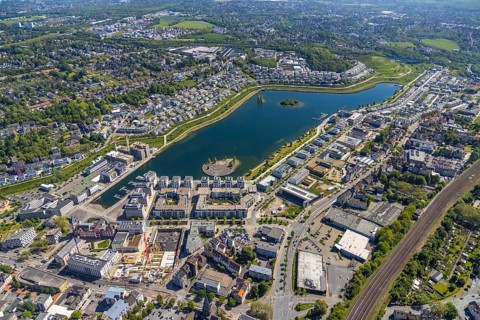 Aerial view, Phoenix Lake, Hörde, Dortmund, Ruhr area, North Rhine-Westphalia, Germany, DE, Europe,