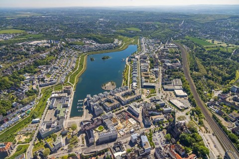 Aerial view, Phoenix Lake, Hörde, Dortmund, Ruhr area, North Rhine-Westphalia, Germany, DE, Europe,