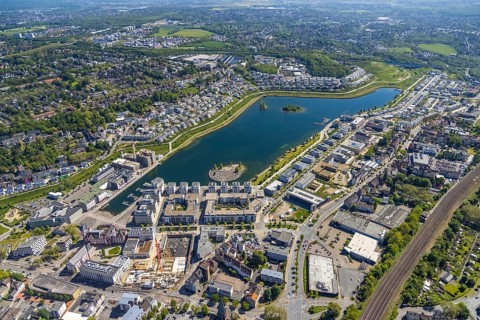 Aerial view, Phoenix Lake, Hörde, Dortmund, Ruhr area, North Rhine-Westphalia, Germany, DE, Europe,