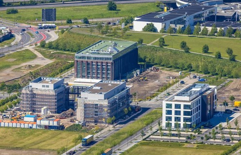 Aerial view, Phönix Arcaden office building and commercial building, Antonio-Segni-Straße,