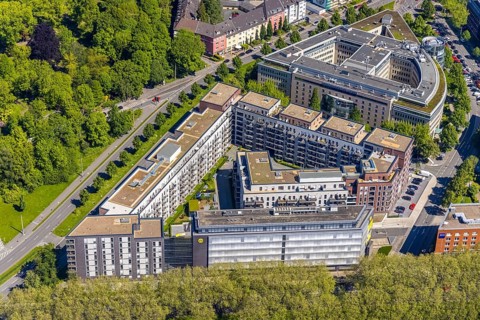 Aerial view, Berswordt-Quartier, Berswordt-Carrée, Berswordtstraße, Westfalenhalle, Dortmund, Ruhr