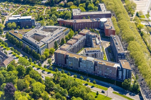 Aerial view, Berswordt-Quartier, Berswordt-Carrée, Berswordtstraße, Westfalenhalle, Dortmund, Ruhr
