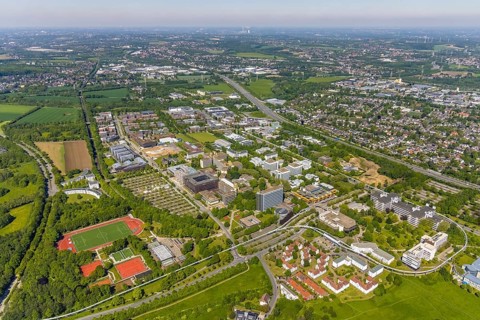 Aerial view, Dortmund University of Technology and Technology Park, construction site and new