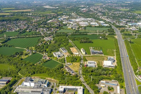 Aerial view, construction site and new construction office quarter Sebrathweg, Eichlinghofen,