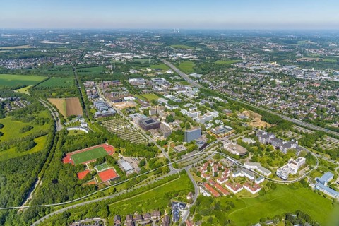 Aerial view, Dortmund University of Technology and Technology Park, construction site and new