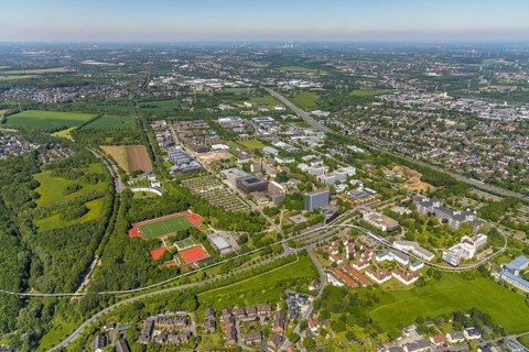 Aerial view, Dortmund University of Technology and Technology Park, construction site and new