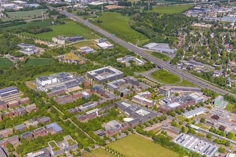 Aerial view, Dortmund Technology Park, construction site and new building, Sebrathweg office