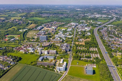 Aerial view, Dortmund University of Technology and Technology Park, construction site and new